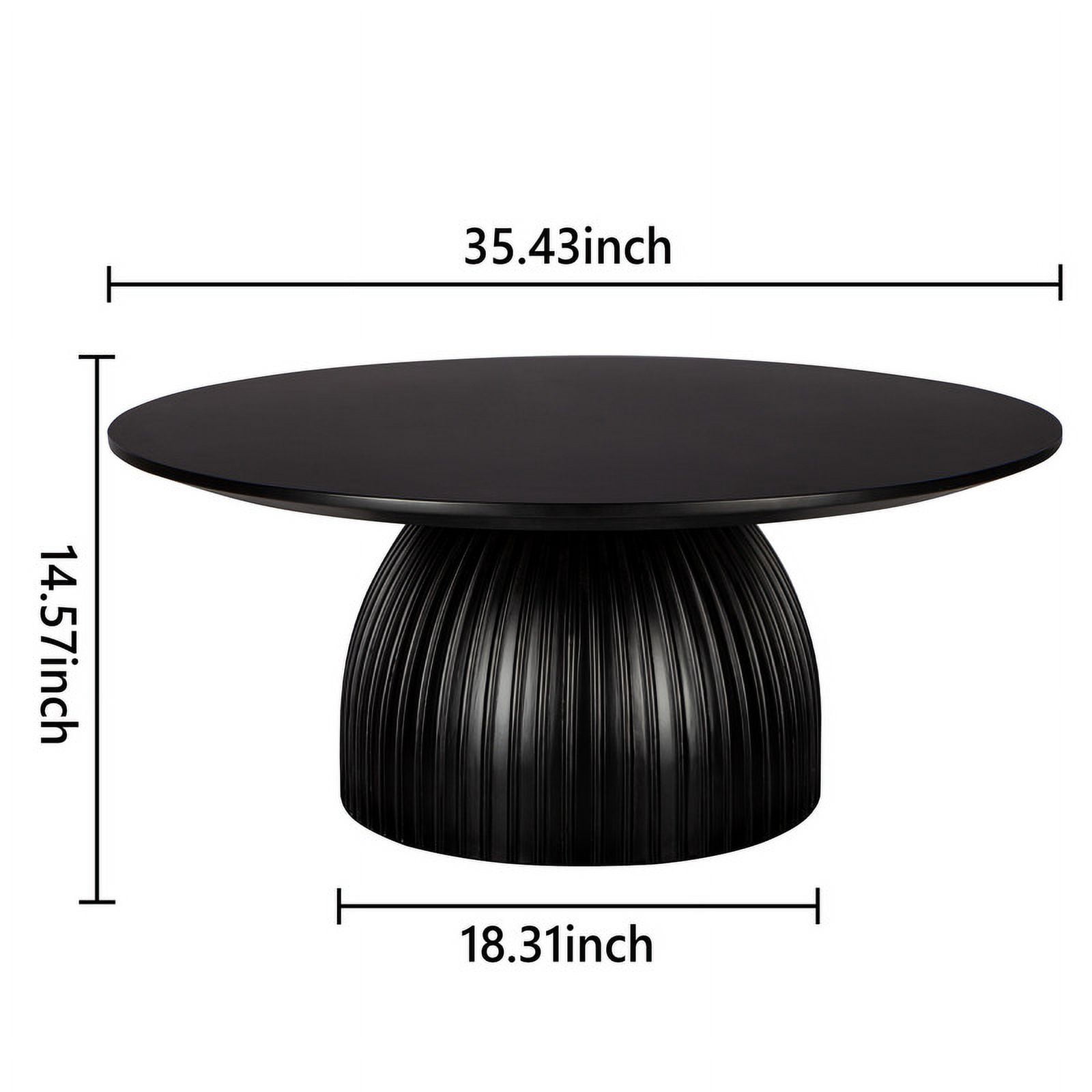 SHYFOY Round Solid Wood Coffee Table Black Pedestal Center Table for Living Room Furniture