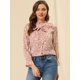 thumbnail image 2 of Allegra K Blusa floral vintage de manga larga con cuello abotonado y pajarita para mujer Rosa oscuro L, 2 of 6