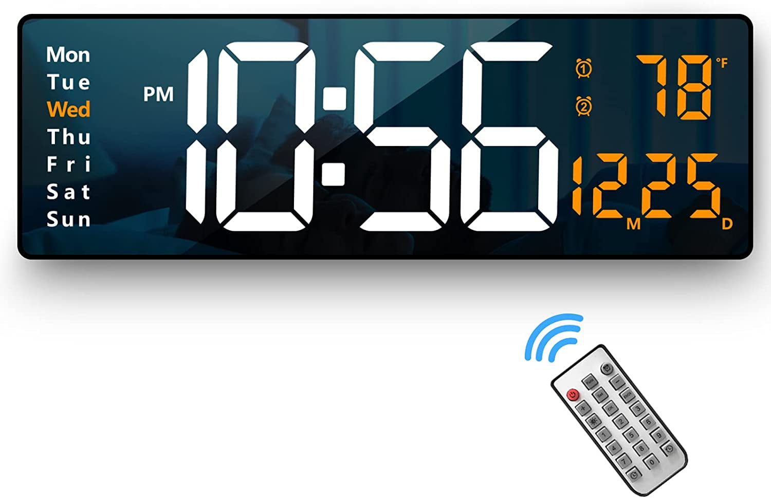 Digital Wall Clock Large Display, 16.2” LED Digital Clock with Temperature  and Auto Dimming, Easy Track The Time, Date and Day of Week, with Remote