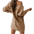 thumbnail image 3 of Womens Long Sleeve Sweatshirt Dress Pullover Oversized Sweater Dresses Off Shoulder Loose Fall Winter Mini Dress, 3 of 5