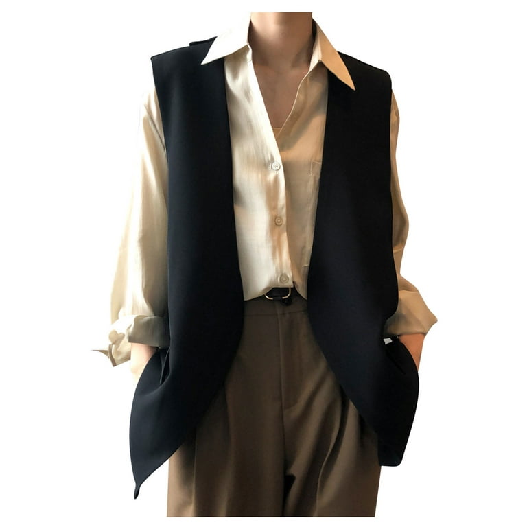 Women Suit Vest Coat Button Winter Sleeveless V-neck Solid Outerwear Nursing  Tops ,Black,M 