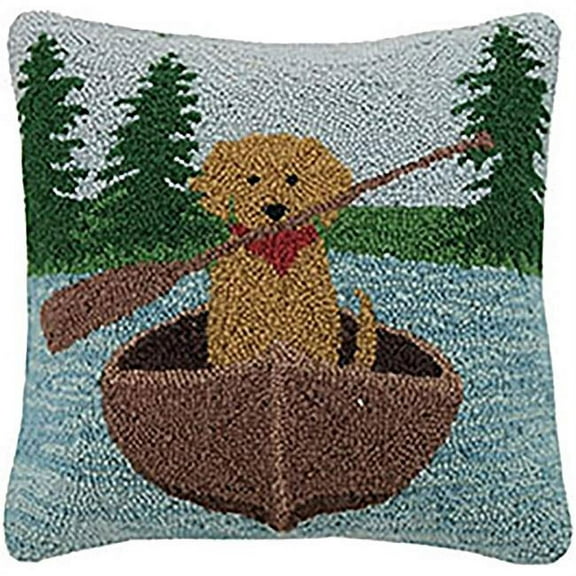 16 x 16 in. Golden Lab Canoeing Hook Throw Pillow - Square