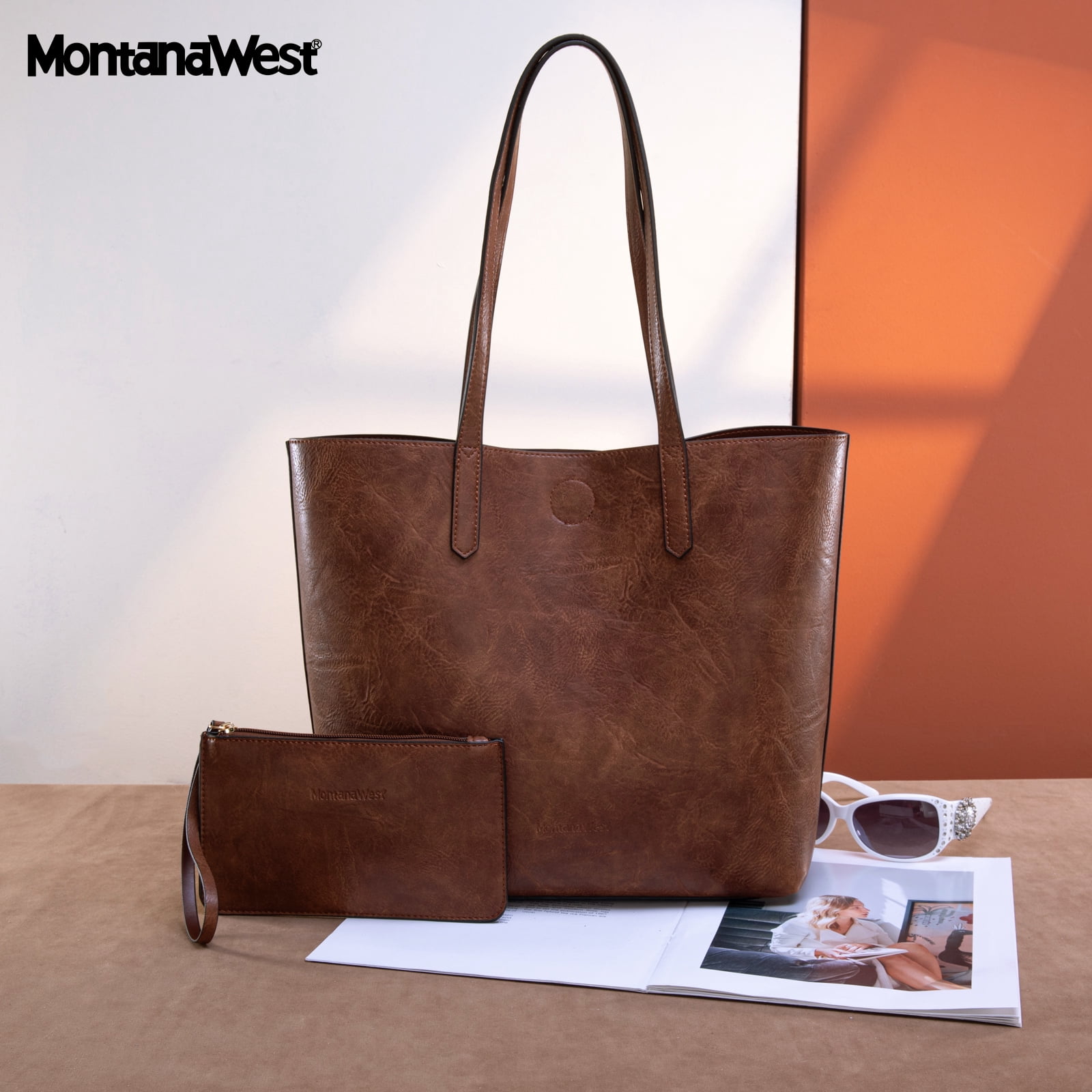 Montana West Tote Bag for Women Top Handle Purses and Handbags Soft Hobo, Dark Brown