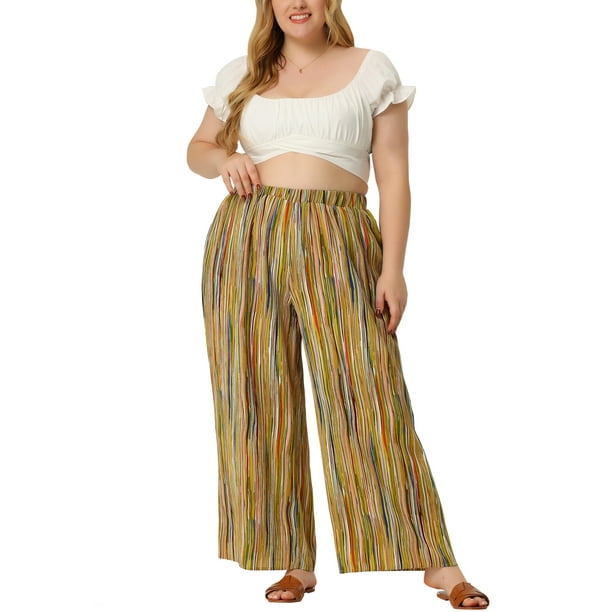Pantalón De Salón De PierAncPaMujer, TalGrande, Estilo Boho Palazzo amarillo verde rojo 2X