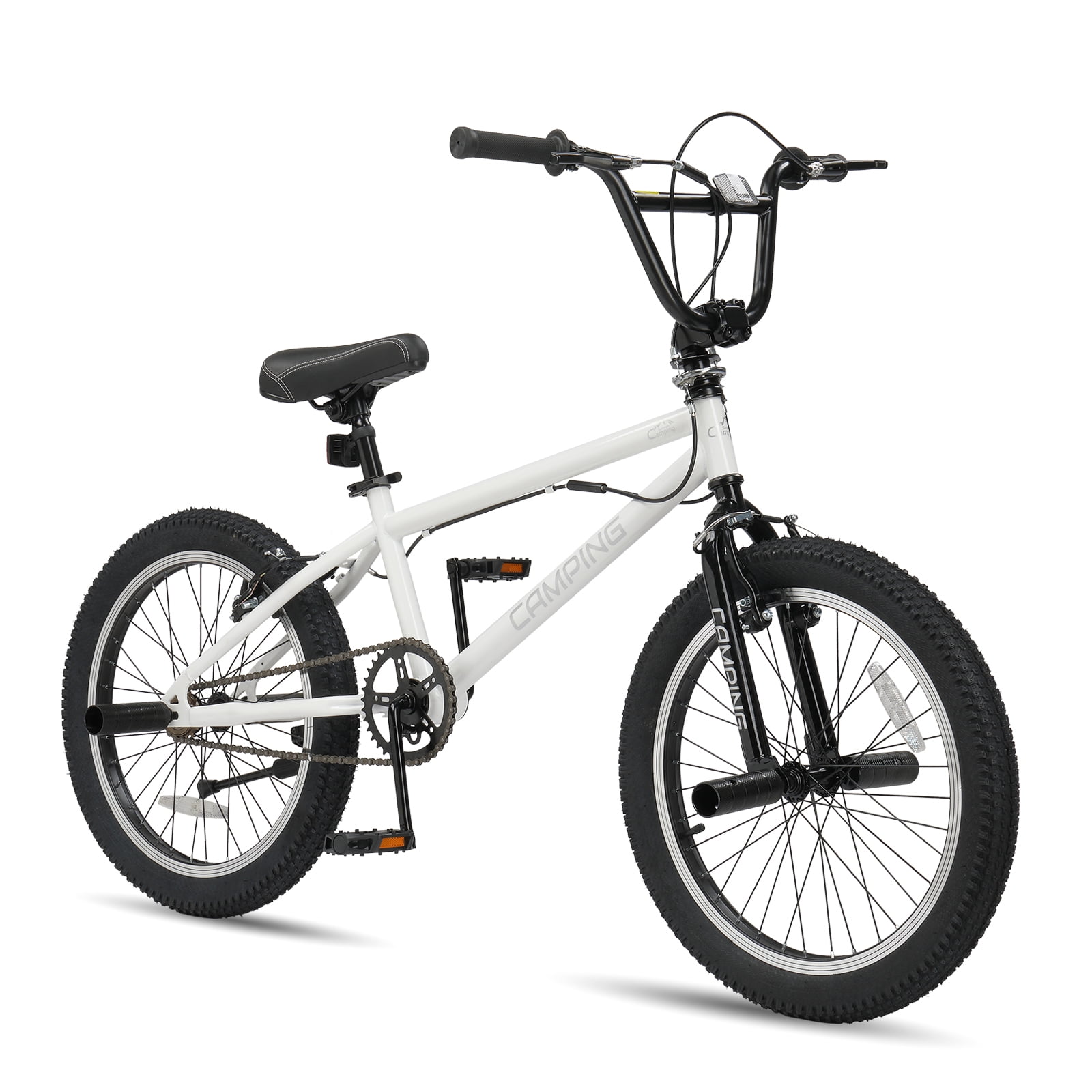 Ktaxon 20in BMX Bike, Beginner Trick Bicycle with Hi-Ten Steel Frame, 360 Degree Rotor Freestyle, 4 Pegs, V-Brake, White