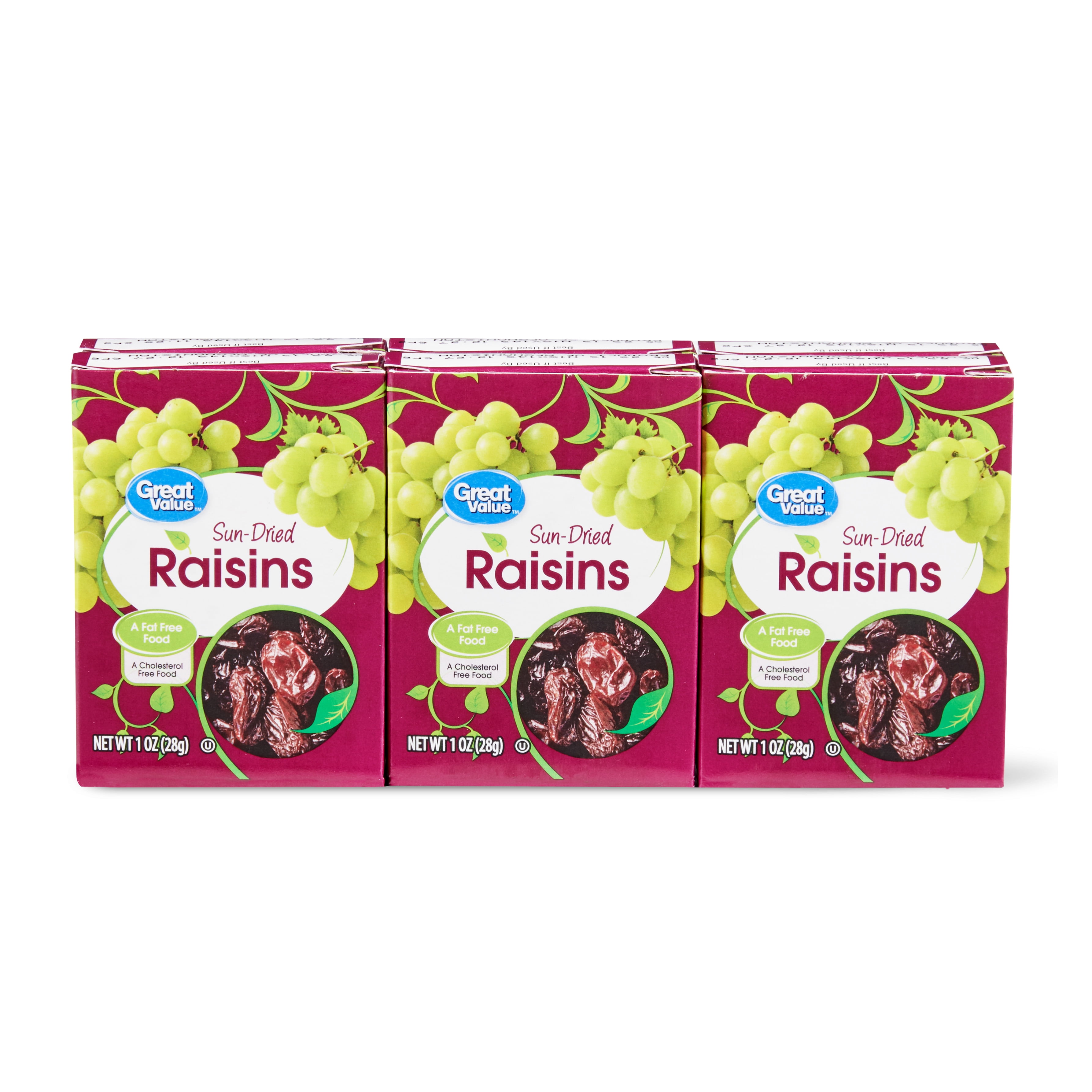 Great Value SunDried Raisins, 1 Oz., 6 Count
