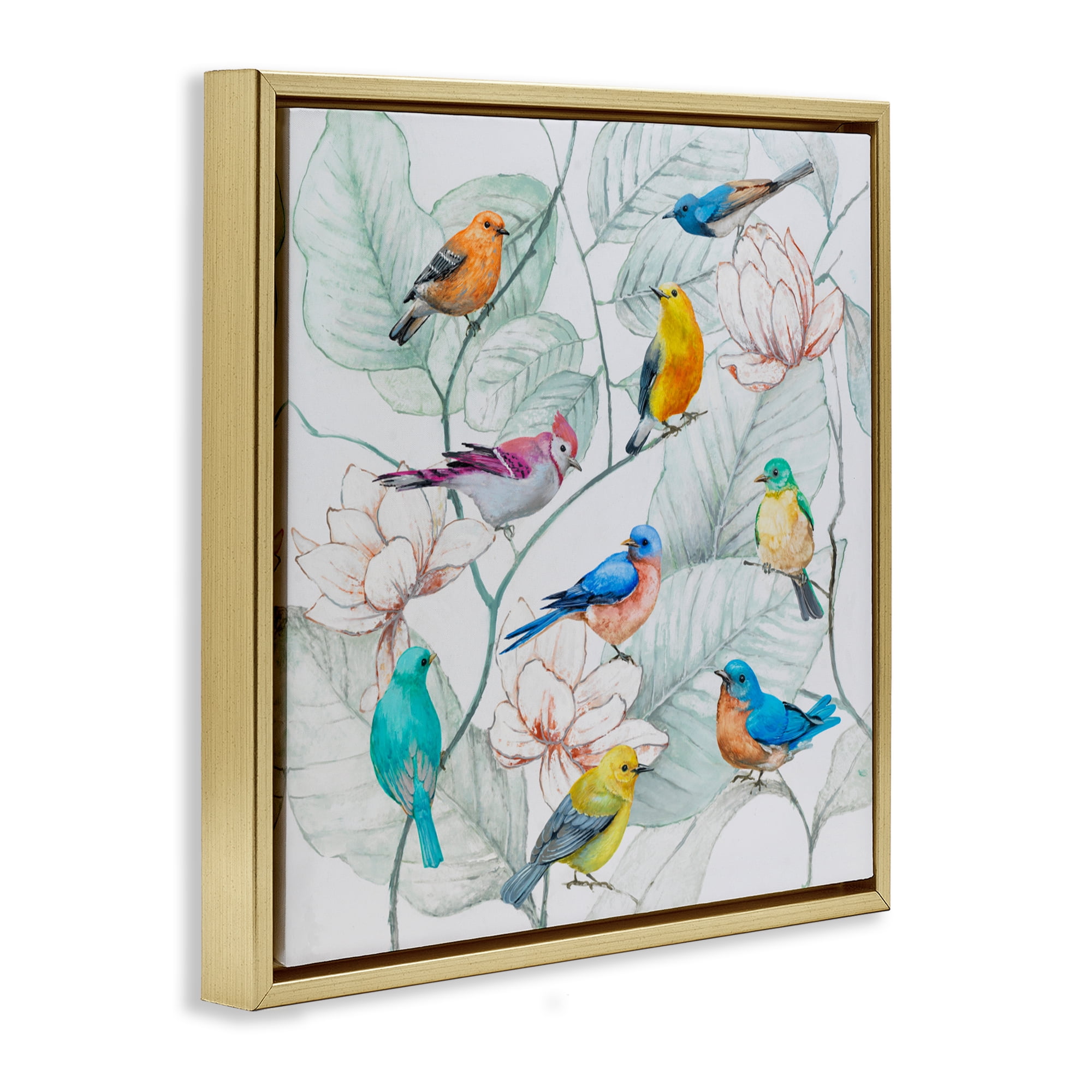 Stupell Industries Colorful Array Of Birds Gold Framed Floater Canvas Wall Art, design by Lorenzo Collective