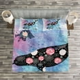 thumbnail image 3 of Ambesonne Narwhal Quilted Bedspread Set 3 Pcs, Floral Whale and Fish, Queen Size, Multicolor, 3 of 3