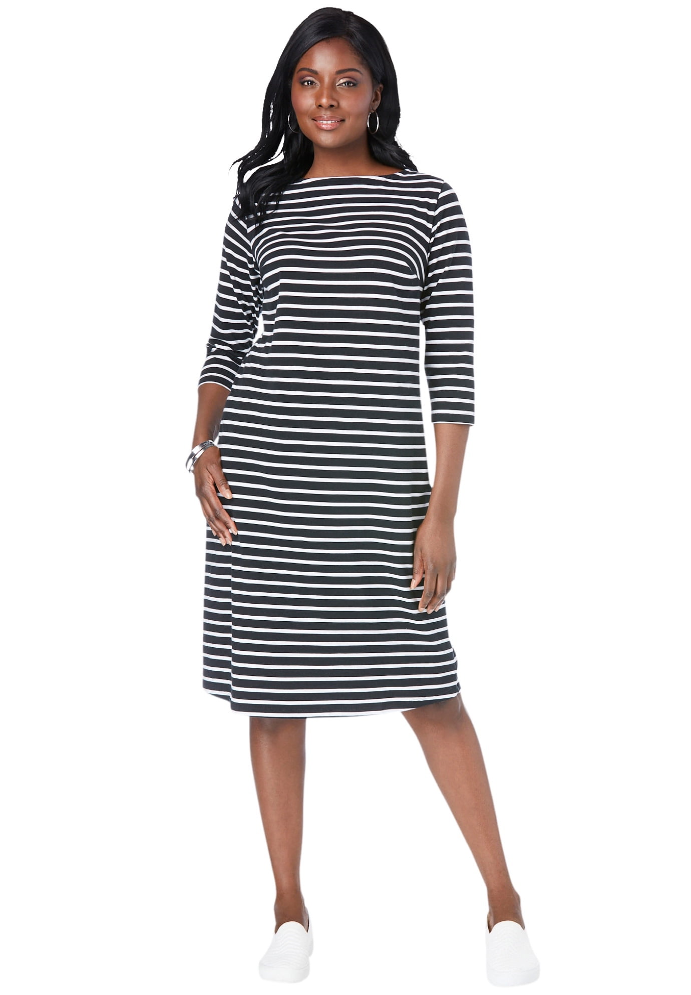 Women's Plus Size Boatneck Shift Dress with 3/4 Sleeves in Nepal at NPR