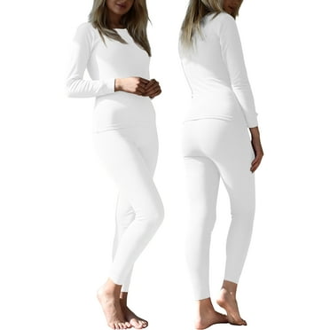 Thermajane Long Johns Thermal Underwear For Women Fleece Lined Base Layer Pajama Set Cold Weather (X-Large, White) In | Whizz Sets