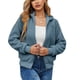 thumbnail image 1 of Abrigo de mujer de manga larga con cremallera, puños y bolsillos acanalados, chaqueta peluda azul océano medio, 1 of 7