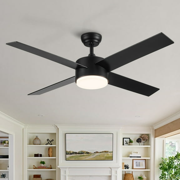 52" LED Light Matte Black Blade Ceiling Fan with Remote with 4 blades