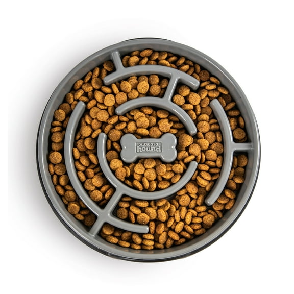 Outward Hound Slow Fun Feeder Bowl, Slow Feeder Dog Bowl, Gray, Large