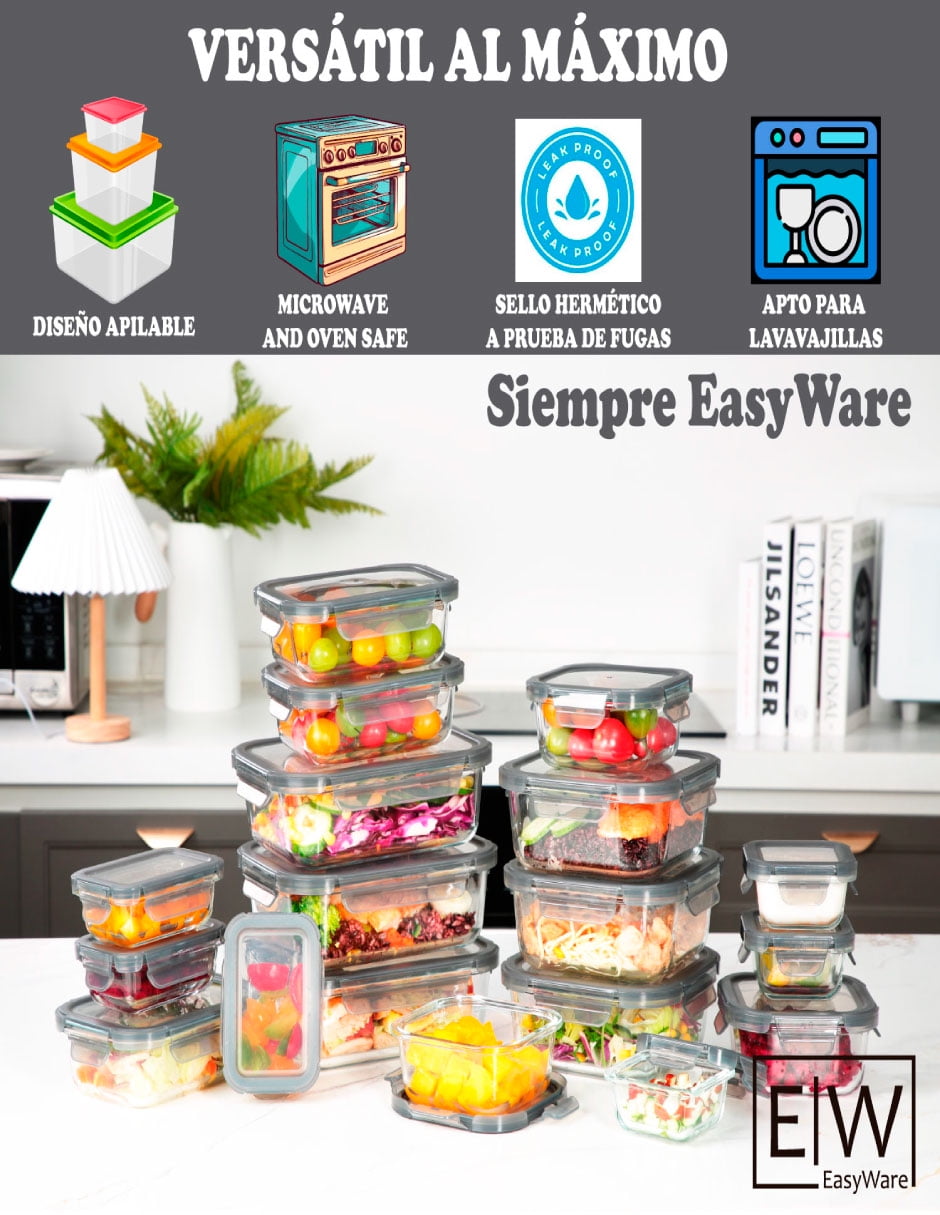 BAYZZ 30 Recipientes De Vidrio Para Preparación De Comidas, Recipientes Herméticos De Almacenamiento De Alimentos De Vidrio, Recipientes De Almuerzo De Vidrio Con Tapas, Aptos Para Microondas Y