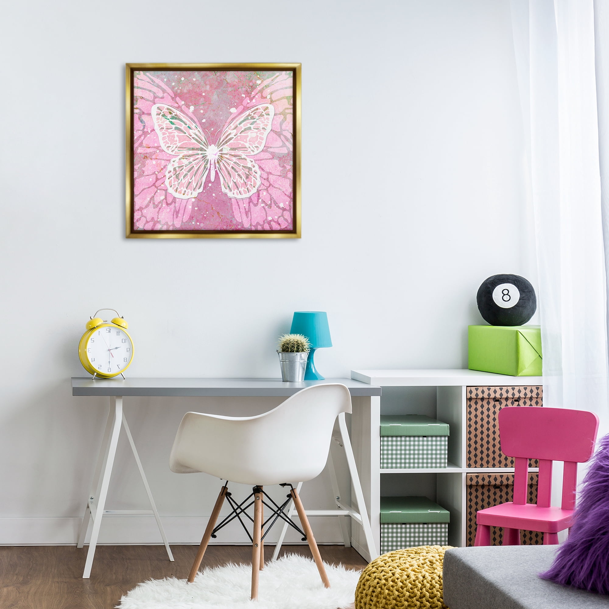 Stupell Industries Pink Butterfly Wings Animals Painting Gold Floater Framed Canvas Art Print Wall Art, 25 x 25