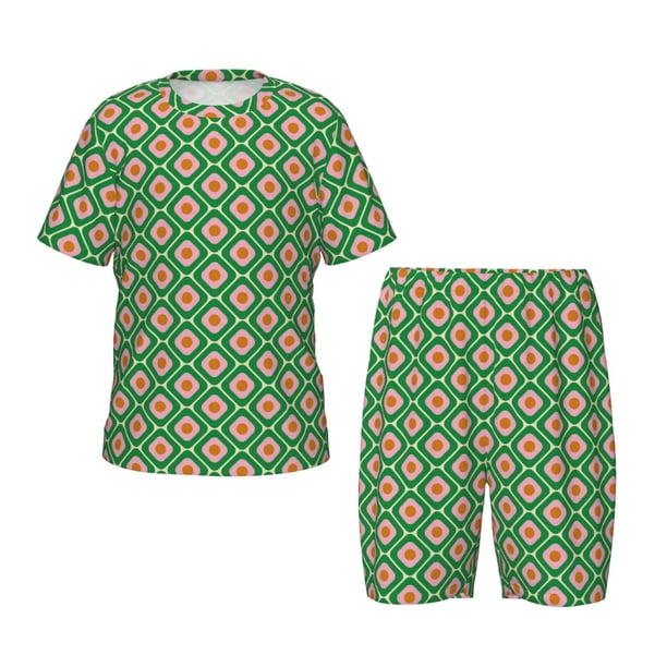 Balery 60s and 70s Style Conjunto de Pijama Infantil de Manga Corta con Estampado – Ropa de Dormir de Algodón Suave-Large