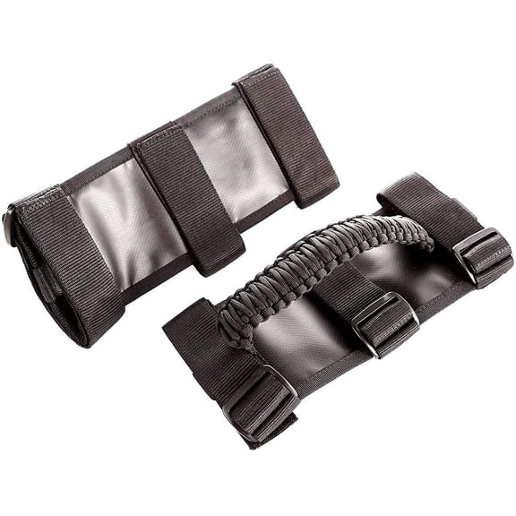iFJF Black Grab Handles Nylon Weaving Roll Bar Grab Handles for Jeep Wrangler YJ TJ JK JKU JL JLU 1987-2020 Unlimited Models Canvas Grab Handles with Adjusting buckle Large Durable Safe Drive