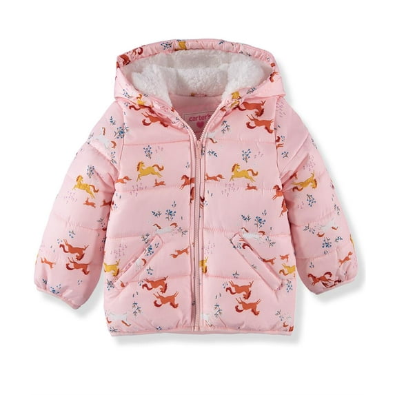 Carters Girls 12-24 Months Floral Puffer Jacket(Pink 12 Months)
