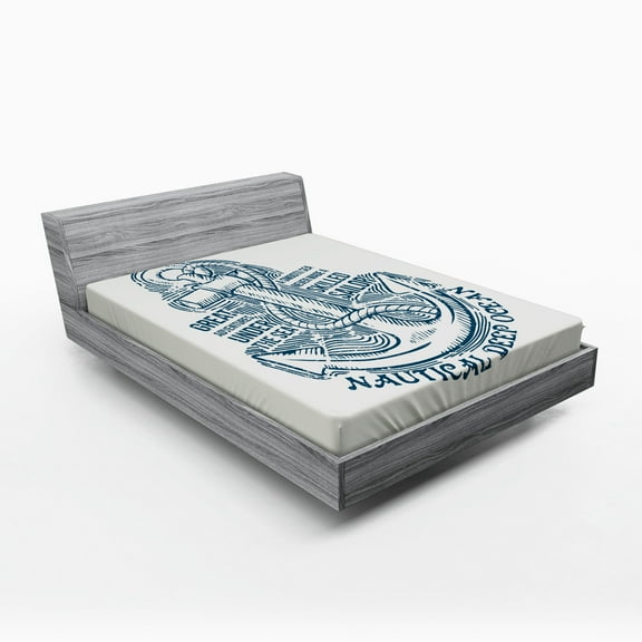 Ambesonne Anchor Fitted Sheet, Vintage Nautical Sea, Full Size, Blue Cream