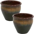 thumbnail image 2 of Sunnydaze Chalet 9.5" x 9.5" x 8" Round Forest Lake Green Ceramic Outdoor Planter 2-Count, 2 of 7