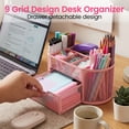thumbnail image 3 of PHANCIR Mesh Desk Organizer, Pink Pen Holder with 8 Compartments & 1 Drawer Stationery Supplies Organizers  for Office, Home, 3 of 8