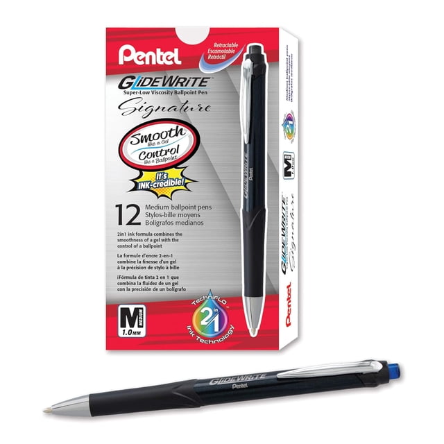 Bolígrafo Pentel Glidewrite Signature, 1 mm, tinta azul, 12 unidades