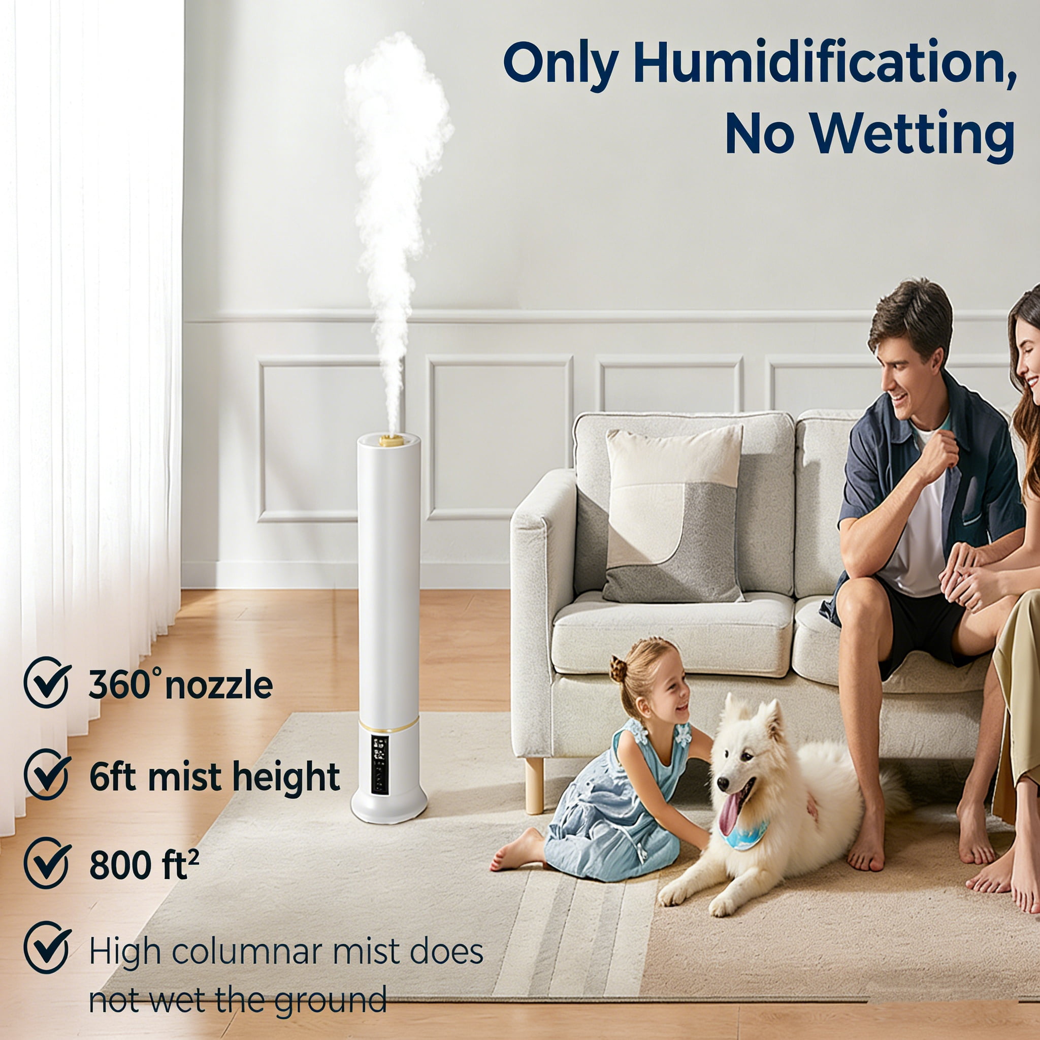 Humidifier Large Room,2.4Gal Cool Mist Humidifiers for Bedroom 9L High Capacity 36dB Quiet Air Humificador fit Removable Water Tank 360° Adjustable, Top Fill & Easy Clean with Remote Control