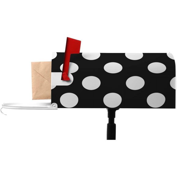 Mailbox Covers Magnetic Standard Size White Polka Dot Mailbox Magnetic Covers Reusable Perfect for Outdoor Display 21" L×18" W Casual Stylish White Polka Dot Texture on Black Background