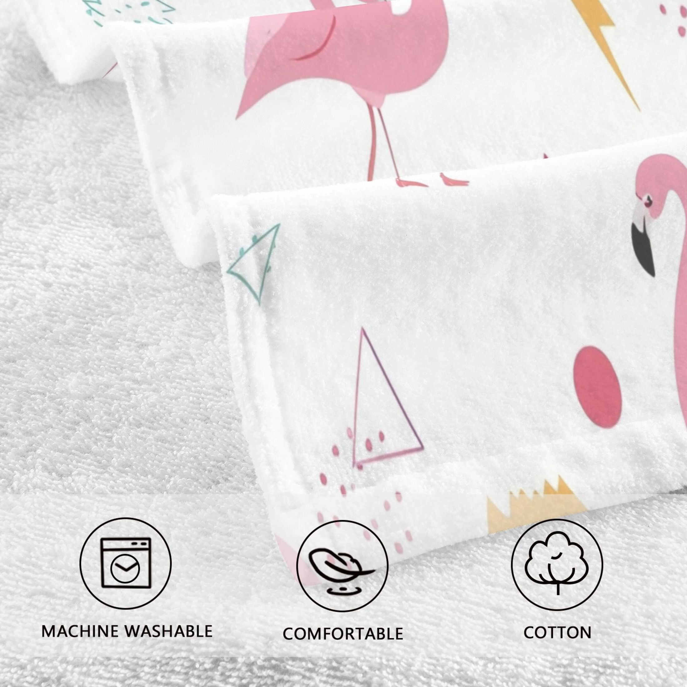 2 Pcs Hand Towels Sets Cute Flamingo Pattern Cotton Towel Set Absorbent Face Towel for Bathroom Kitchen Shower Hotel Decor