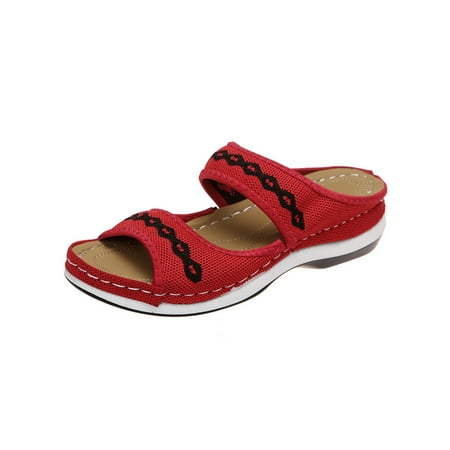 

Woobling Womens Sandal Platform Slides Orthotic Wedge Sandals Ladies Slide Slippers Comfort Beach Shoes Summer Non-Slip Red 11