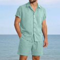 thumbnail image 2 of Men's 2 Piece Outfits Cuban Guayabera Button Down Shirts and Shorts Causal Summer Beach Vacation Sets for Men, 2 of 9