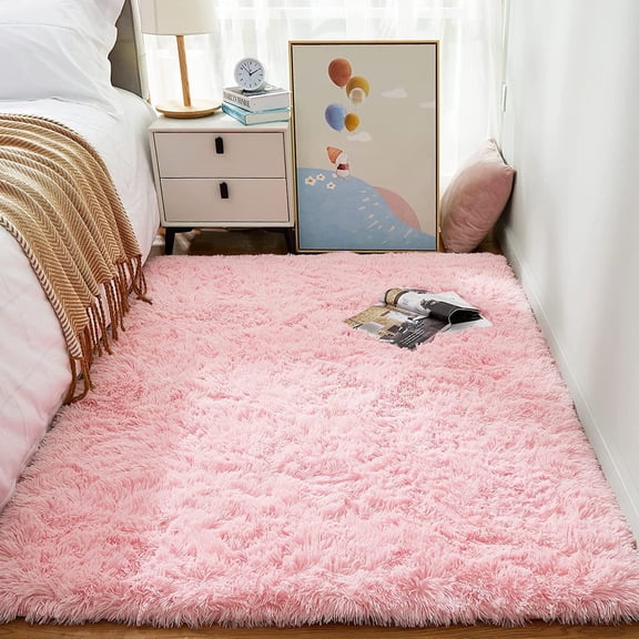 Cshidworld Ultra Soft Rug for Living Room, 5X8 Fluffy Area Rug for Bedroom, Modern Shaggy Carpets Fuzzy Rug for Teens Dorm Bedside Home Decor Aesthetic, Heavy Duty Non Slip, Pink
