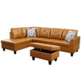 thumbnail image 2 of WRTEYEUI Convertible Sectional Sofa Couch, Faux Leather 4 Seat L-Shaped Sofa Set Modular Sofa Sleeper for Home, Living Room and Office, Diamond Pattern, Ginger, Left, 2 of 4