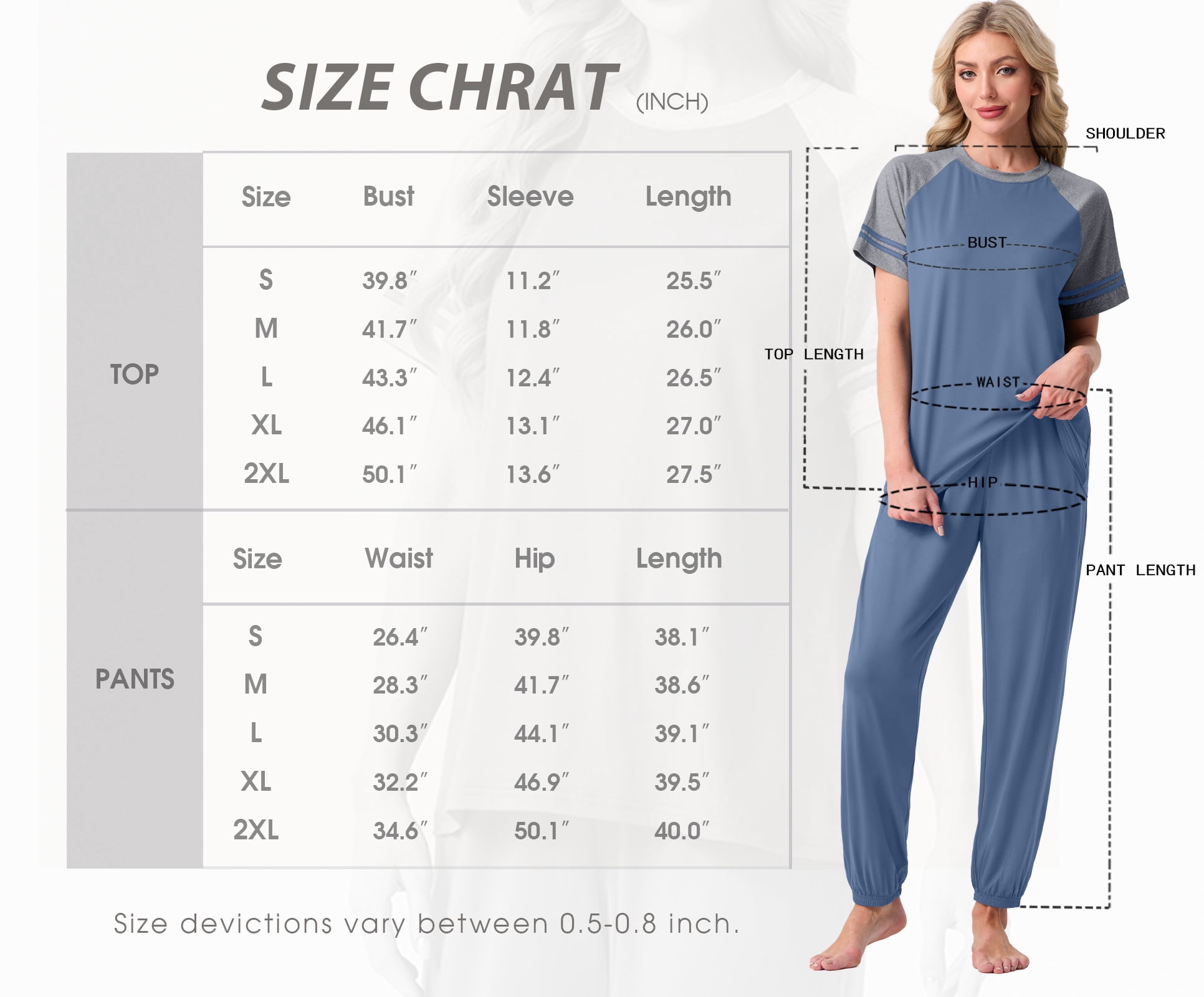 MINTREUS Lounge Sets for Women Two Piece Pajama Set Short Sleeve Pjs Joggers Long Pants Tracksuit with Pockets