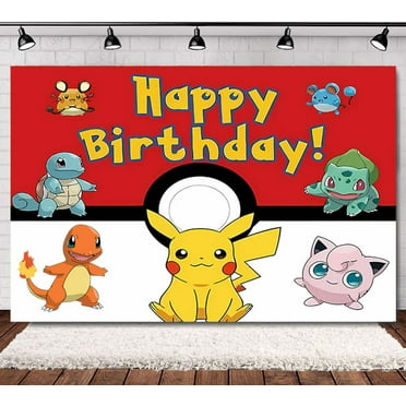 Pokemon Happy Birthday Anime Cartoon Theme Backdrops Banner Birthday Party Decor Supplies,5.9x3.6ft