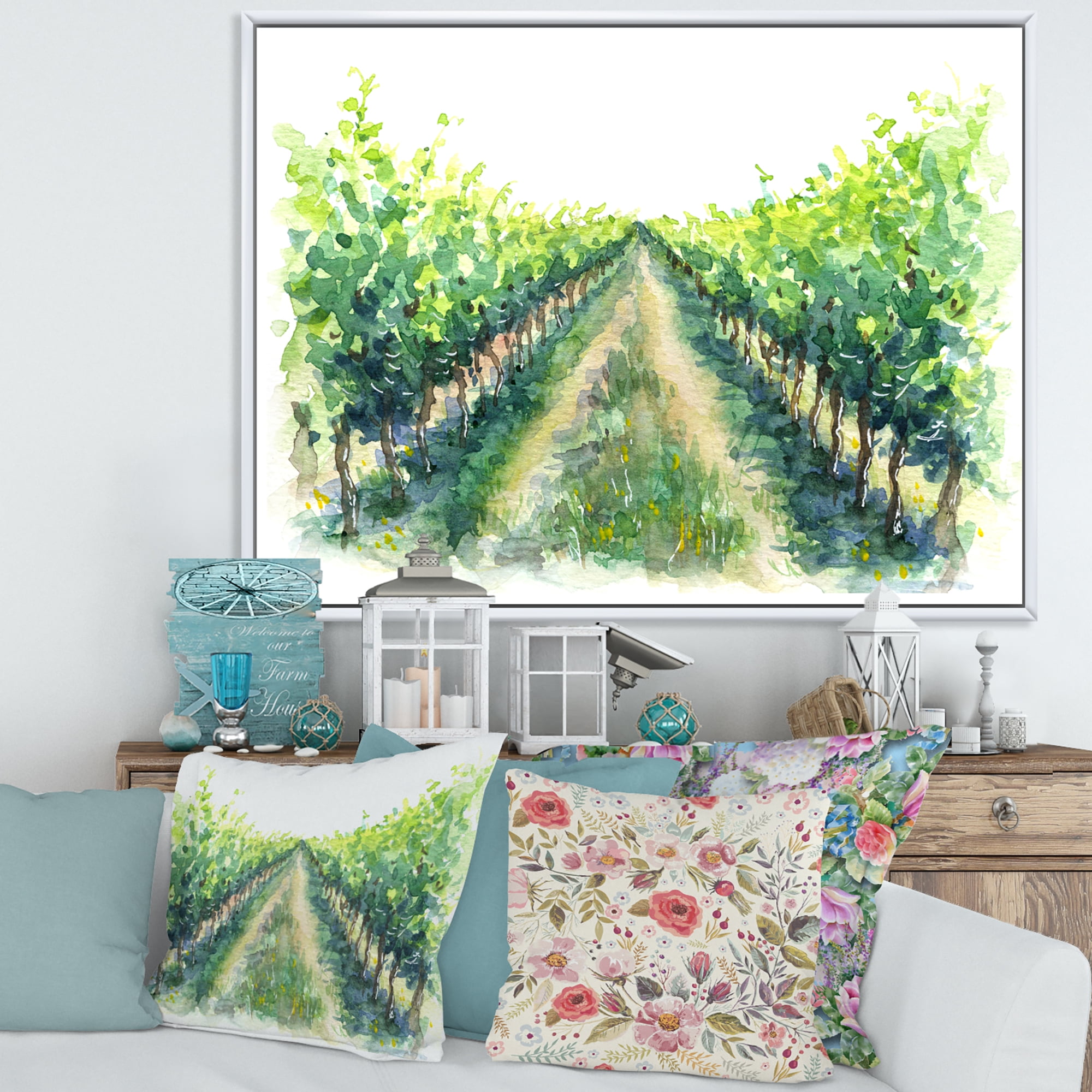 Designart 'Rural Scene Vineyard Path' Traditional Framed Canvas Wall Art Print