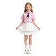 thumbnail image 3 of XAOFW Back To School Summer Girls Outfits With Short Sleeves Lapel Button Down Striped Tie Shirt And Pleated Skirts Two Piece Formal Sets Versatile Clothing Sets 2-3 Years, 3 of 9