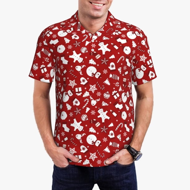 Fotbe Red Christmas Cheer. Camiseta Polo de Golf para Hombre con Estampado – Camisa Deportiva Transpirable con Cuello Abotonado-Small