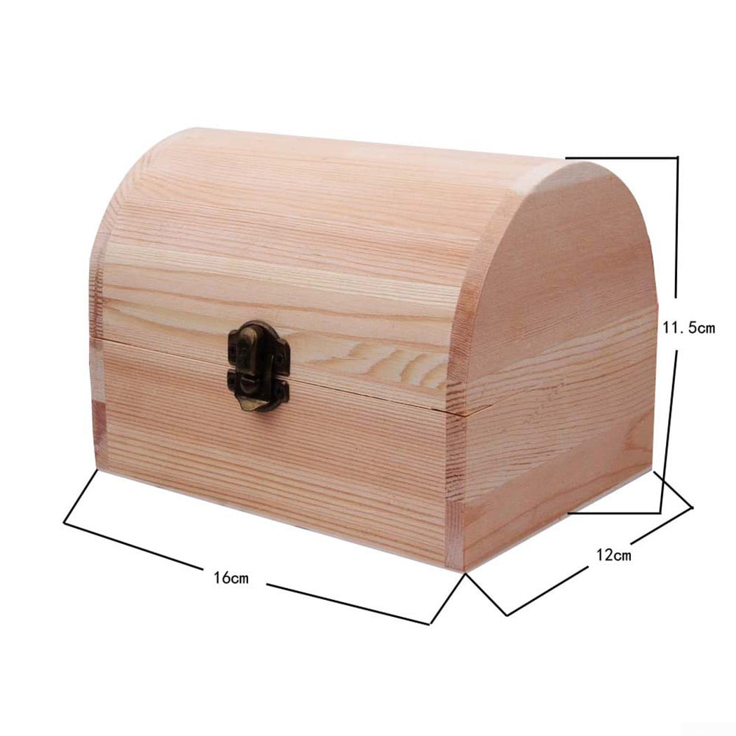 Wooden Chest Plain Wood Treasure Box Craft Trunk Storage Boxes Home DIY Gift Lid 