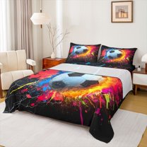 jejeloiu Football Game Twin Sheet Sets,Soccer Sport Theme Twin Fitted Sheet,Oil Painting Aesthetic Flat Sheet For Boys Kids,Microfiber Bedroom Decor,3-Piece