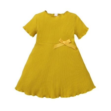 

18 Months Infant Baby Girl Clothes 24 Months Toddler Girls Summer Dress Solid Color Short Sleeve Dress Rib Dress Yellow