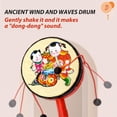 thumbnail image 4 of Set of 5 hand-held rattle drums, traditional Chinese rotating drums, monkey-shaped rattles, children's percussion instruments, patterns are random.,Multicolor, 4 of 8