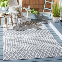 SAFAVIEH Cabana Elouise Ivory/Grey 2'2"X9' Runner Indoor/Outdoor Area Rug Ivory/Grey, 5'5" x 7'7"