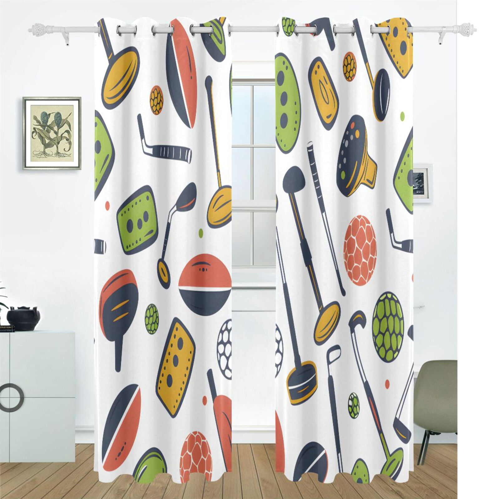 Golf Balls Black Out Curtains 72 Inch Length Curtains for Sliding Glass Doors Bedroom Living Room 2 Pack