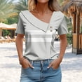 thumbnail image 6 of Shirts for Women under $10 Short Sleeved V-Neck Stripe Printed Button Shirt Casual T-shirt Gray S, 6 of 6