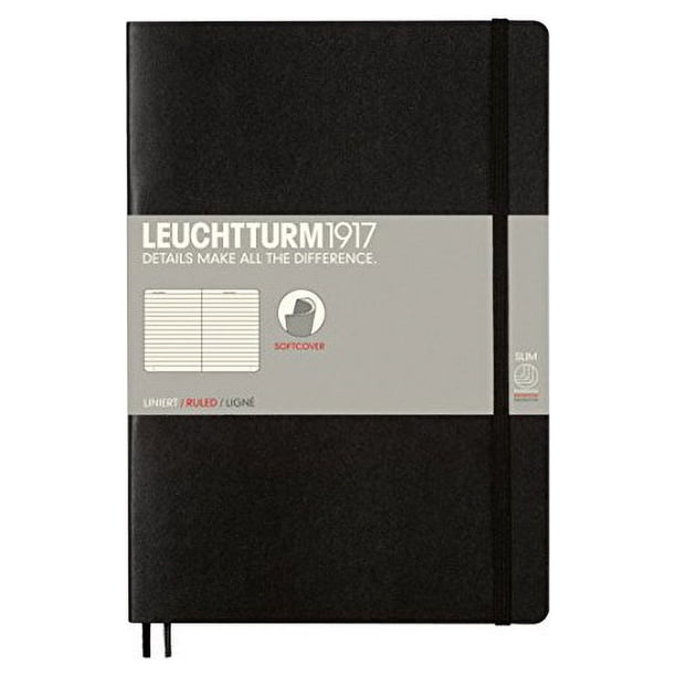 LEUCHTTURM1917 - Cuaderno de tapa blanda con rayas B5 de composición (negro) - 123 páginas numeradas
