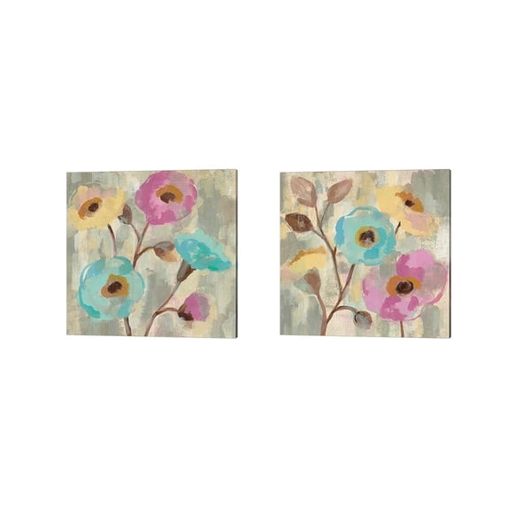 Metaverse Silvia Vassileva 'Fog and Flowers' Canvas Art (Set of 2)