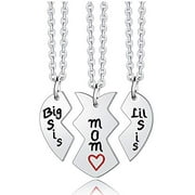 3PCs Mother Daughter Necklace Set, Big Sis Lil Sis Mom Jewelry Gift Heart Necklace