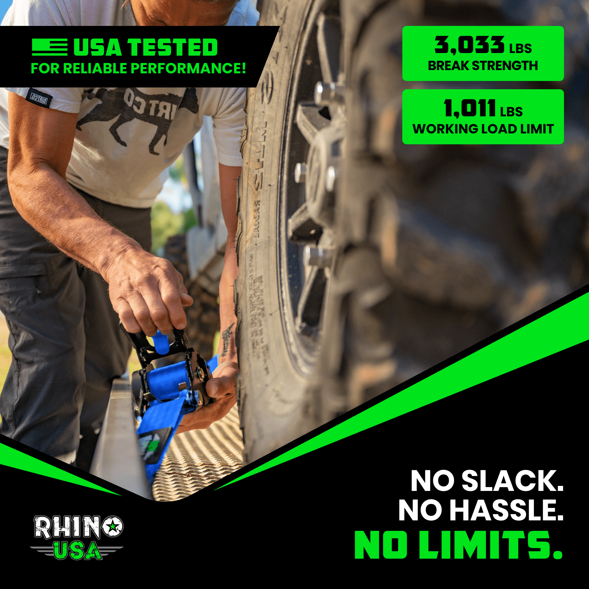 Rhino USA Heavy Duty 2" x 10' Retractable Ratchet Straps 3,033lb Break Strength (Blue 2-Pack)