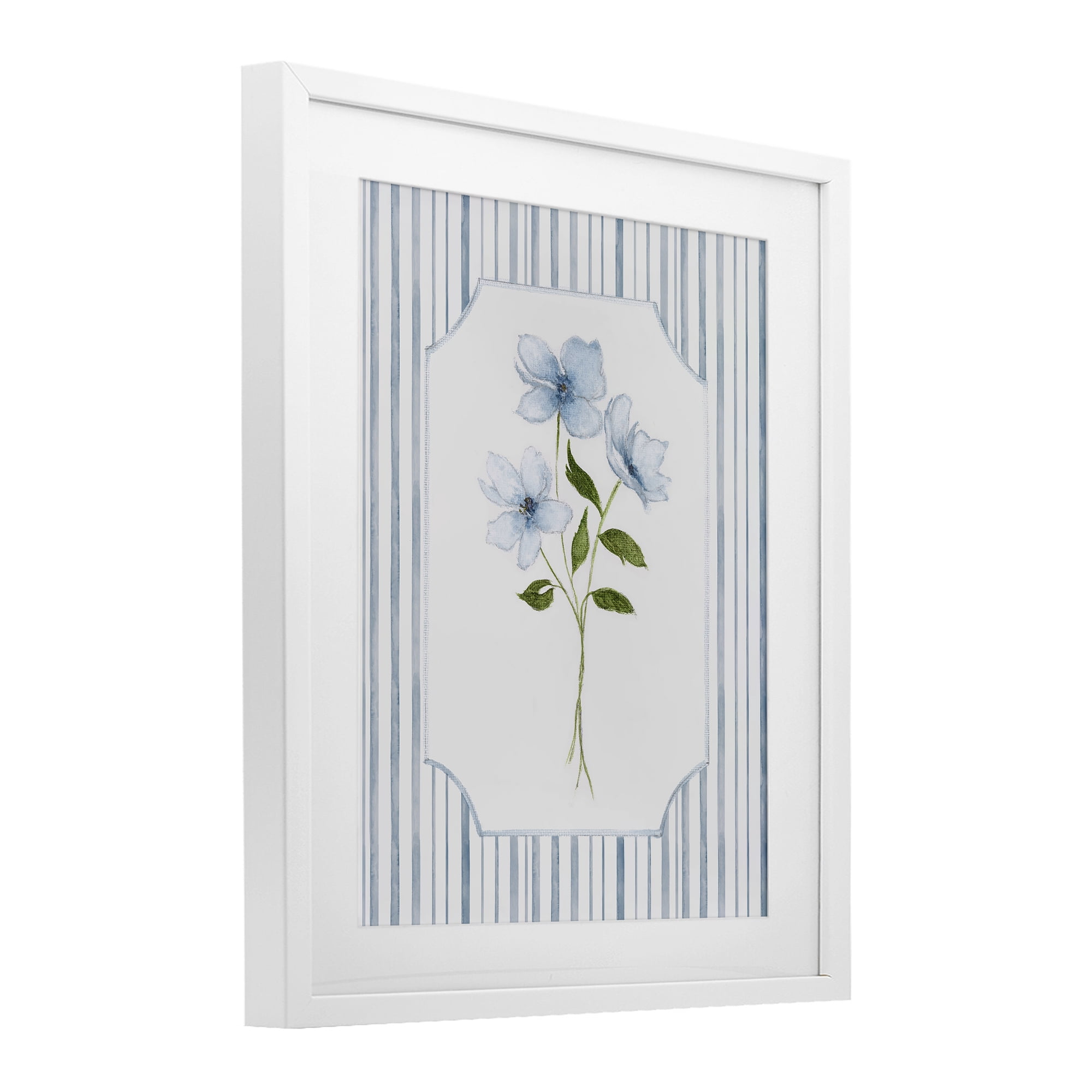 Stupell Industries Soft Blooms & Stripes White Framed Print Under Glass, design by Tava Studios